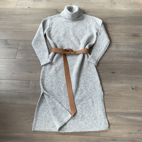 Yet Again Grey Wool Spandex Blend Long Turtleneck Sweater Dress Medium - Picture 9 of 13